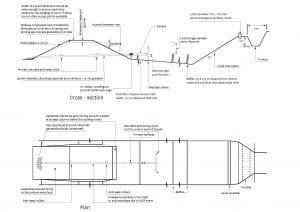 Plan and cross section of sediment retention pond for <1.5 ha catchment.