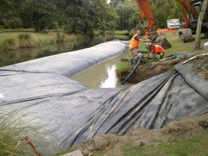 Photograph of dewatering coffer dam.