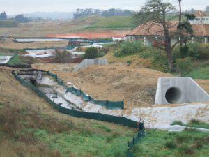 Photograph of temporary stream diversion.