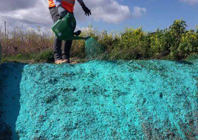 Apply soil binders to minimise erosion from disturbed soils on constructions sites. Take care to achieve 100% coverage. Using this tool may reduce erosion from exposed soils by more than 90%. (Source: Vital Pty).