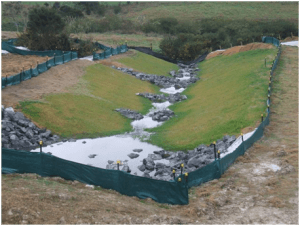 Check dams installed in series to act as a permanent water velocity control measure (Source: SouthernSkies).