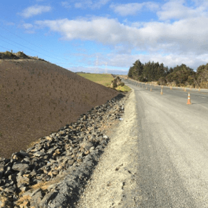 Woodchip mulch used to promote stabilisation of a batter slope (Source: SouthernSkies).