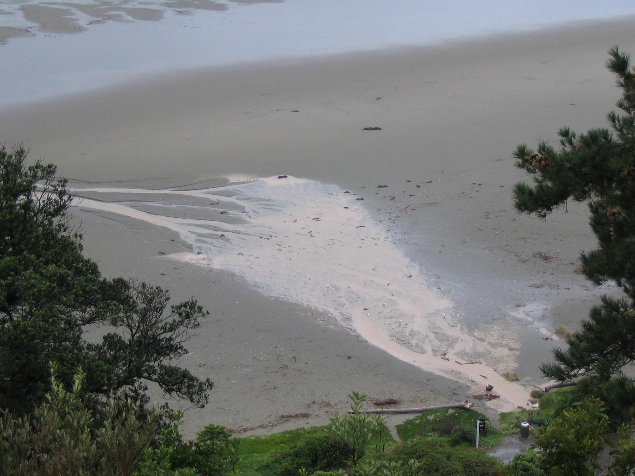 Sediment polluting a Canterbury beach and estuary resulting from poor soil and surface stabilisation.