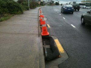 A silt sock placed to provide some protection to the catchpit.