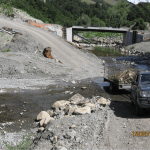 Construction of the bridge used a diversion of the river to isolate the bridge works area from flowing water.